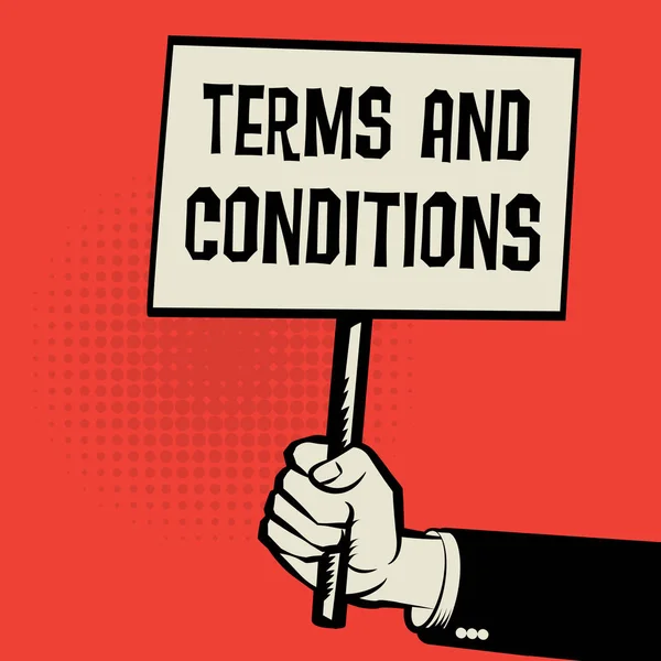 Affiche en main, texte du concept d'entreprise Termes et conditions — Image vectorielle