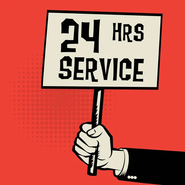 Affiche en main, concept d'entreprise avec texte 24 heures de service — Image vectorielle