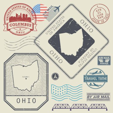 Retro vintage posta pulları Ohio, Amerika Birleşik Devletleri ayarla