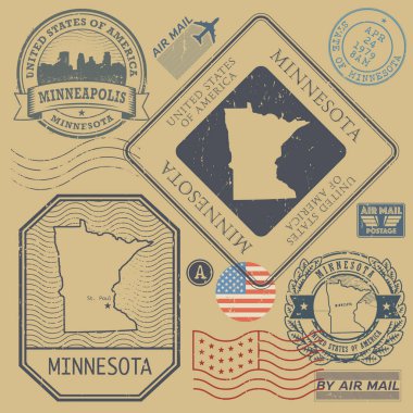 Retro vintage posta pulları Minnesota, Amerika Birleşik Devletleri ayarla