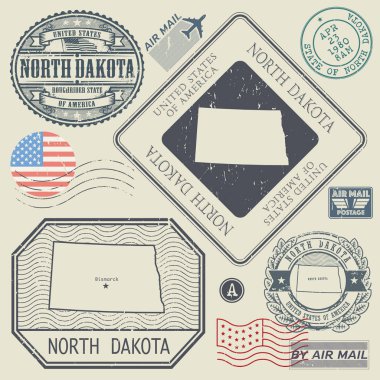 Kuzey Dakota, Amerika Birleşik Devletleri Retro vintage posta pulları ayarla