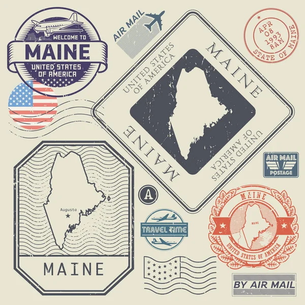 Set de sellos postales retro vintage Maine, Estados Unidos — Vector de stock