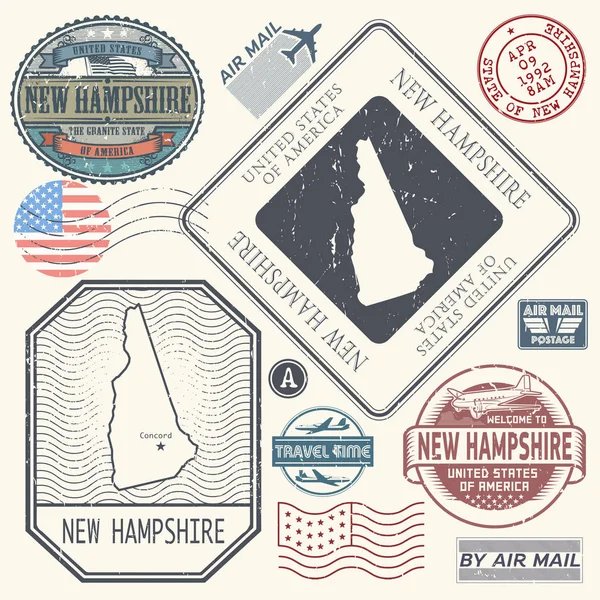 Retro vintage frimärken som New Hampshire, USA — Stock vektor