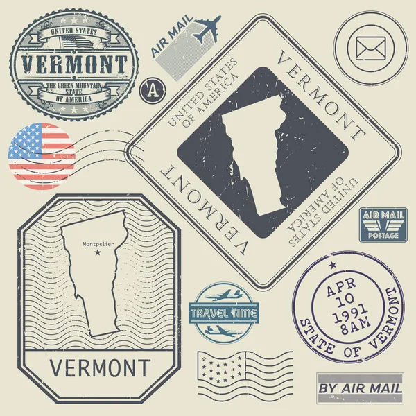 Retro vintage postage stamps set Vermont, United States — Stock Vector