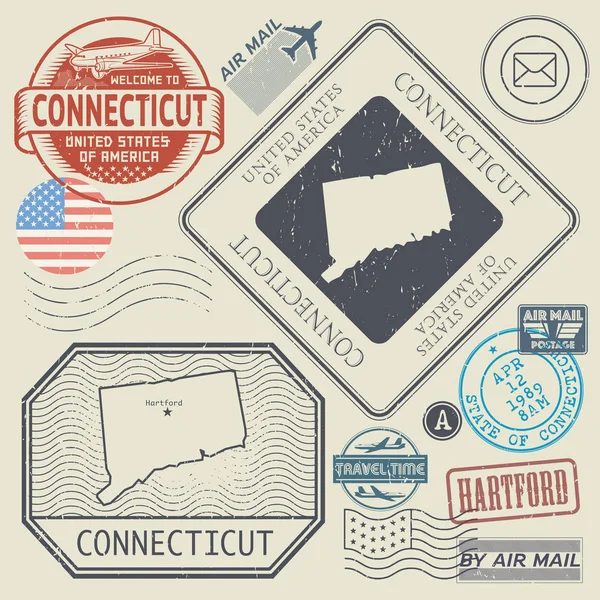 Retro vintage Znaczki pocztowe ustawić Connecticut, Stany Zjednoczone — Wektor stockowy