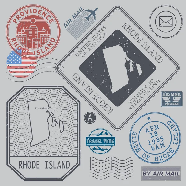 Retro vintage postai bélyegek beállítása Rhode Island, Amerikai Egyesült Államok — Stock Vector