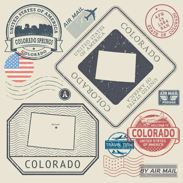 Conjunto de sellos postales retro vintage Colorado, Estados Unidos — Archivo Imágenes Vectoriales