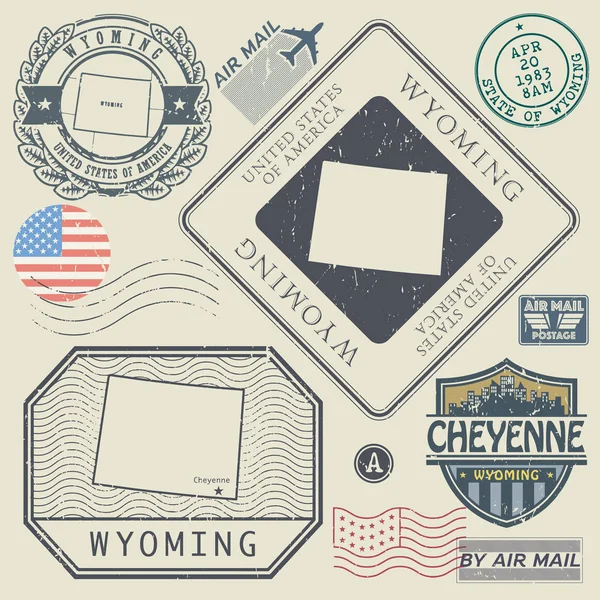 Retro vintage postage stamps set Wyoming, United States — Stock Vector