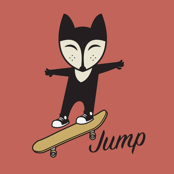 Fox skateboardu. Happy skateboardingu. — Stockový vektor