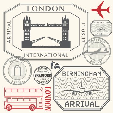 İngiltere'de Londra ve İngiltere seyahat pullar ya da semboller ayarla