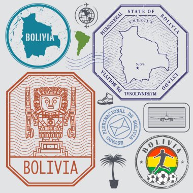 Seyahat pullar ya da semboller Bolivya, Güney Amerika Tema ayarla