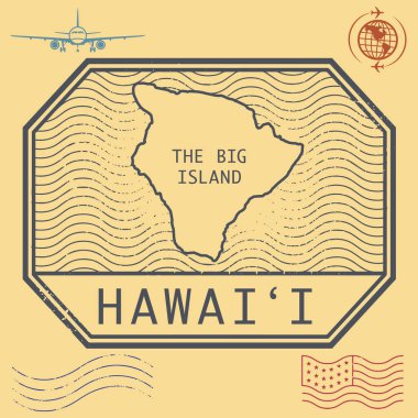Retro vintage posta pulları Hawaii, büyük Ada'ya ayarla