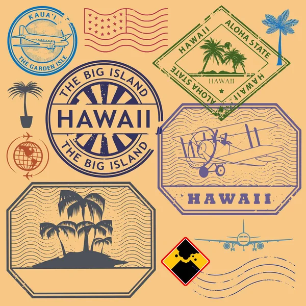 Retro vintage frimärken ställa Hawaii — Stock vektor