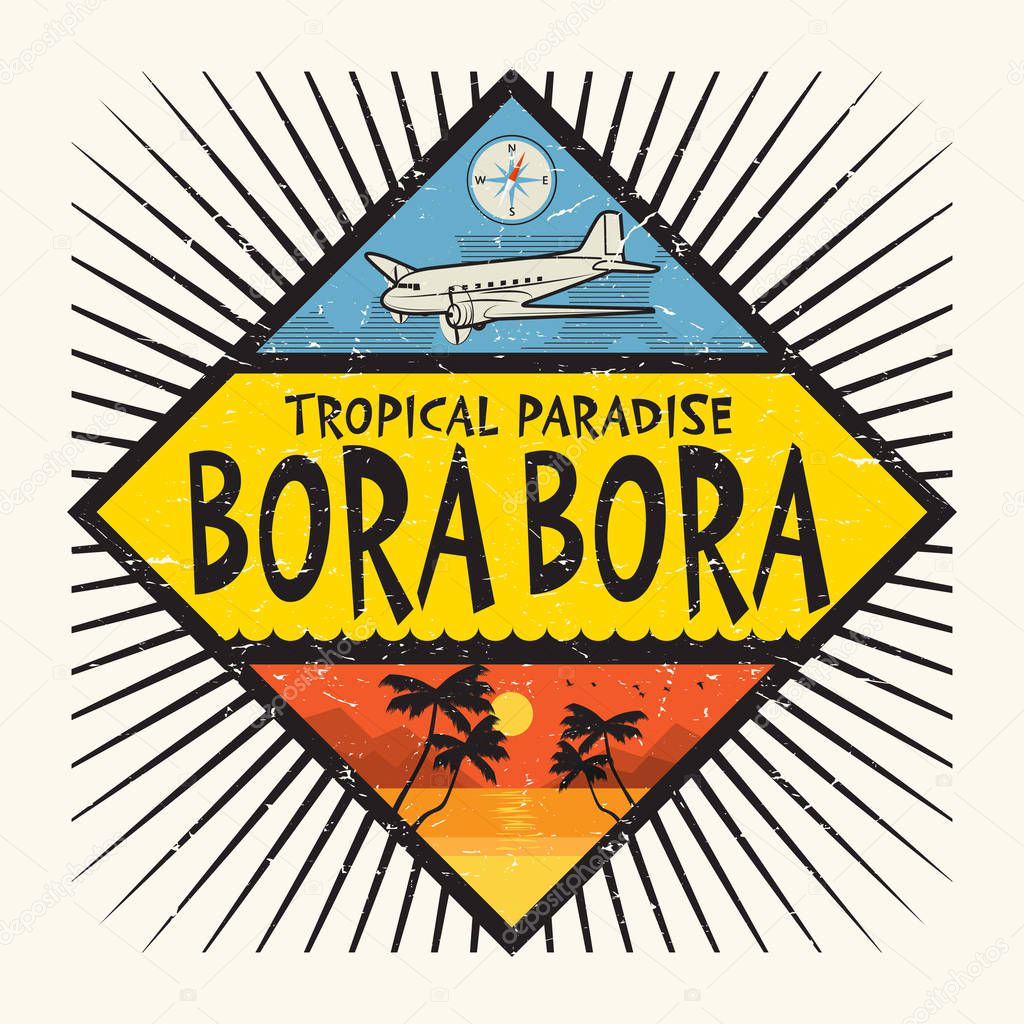 Stamp or label with the name of Bora Bora Island