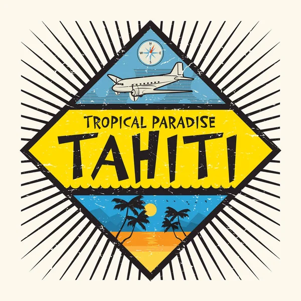 스탬프 또는 타히티 섬, 열 대 낙원의 이름 레이블 — 스톡 벡터