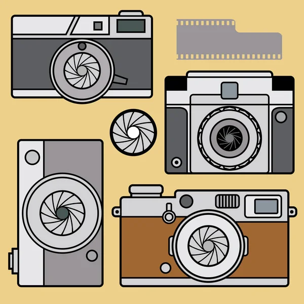 Conjunto de câmeras de fotos vintage retro . — Vetor de Stock