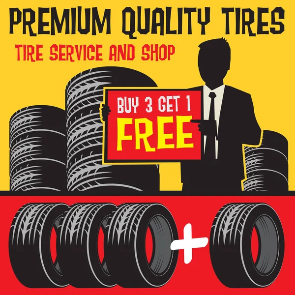 Cartaz de loja de pneus e serviço — Vetor de Stock