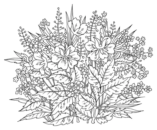 Ručně kreslené květiny přes bílé pozadí — Stockový vektor