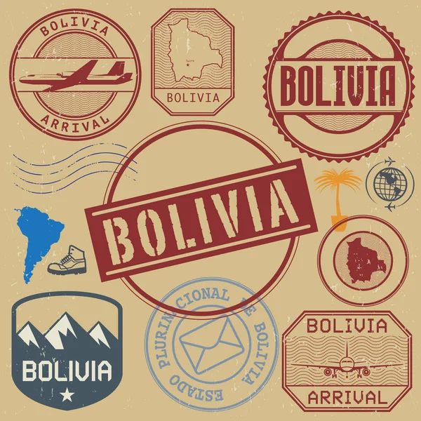 Sellos de viaje o símbolos set Bolivia — Vector de stock