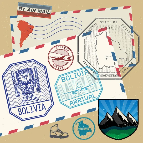 Set di francobolli o simboli di viaggio Bolivia — Vettoriale Stock