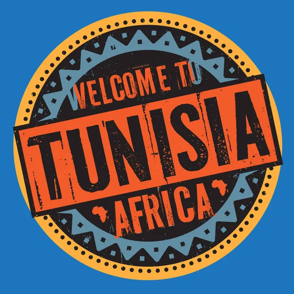Grunge 橡皮戳文本到突尼斯，非洲欢迎 — 图库矢量图片