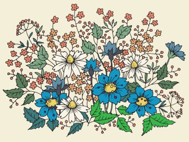 Çiçek renk kompozisyonu, elle çizilmiş