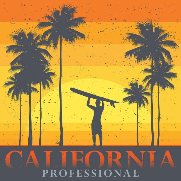 Playa de California, póster de surfista — Vector de stock