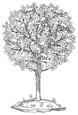 Kuşlar ile el çekilmiş ağacı