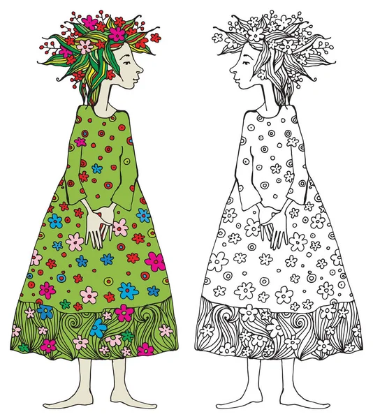 Mädchen mit grünem Kleid — Stockvektor