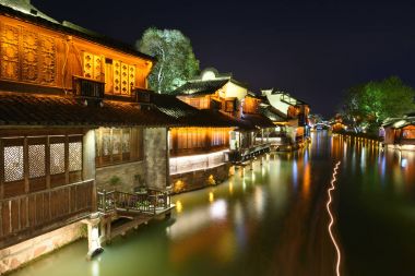 Gece sahne Wuzhen, Çin