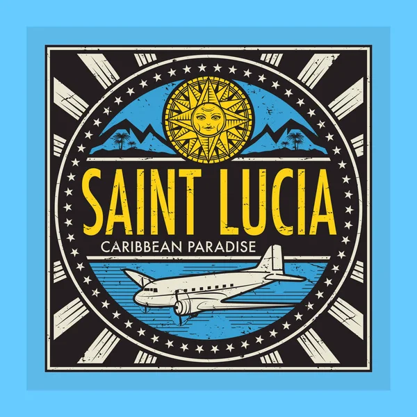 Sello o emblema vintage con avión, brújula y texto Saint Lu — Vector de stock