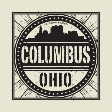 Grunge lastik damgası veya metin Columbus Ohio etiketi