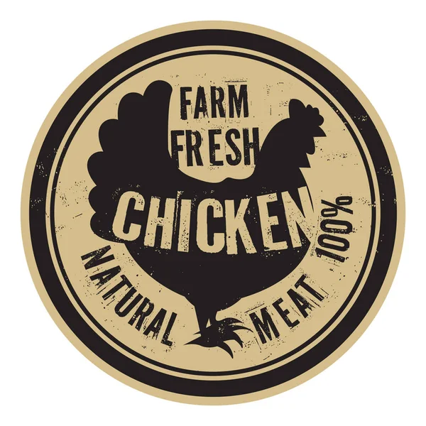 Timbre ou étiquette de poulet, texte Poulet frais de ferme — Image vectorielle