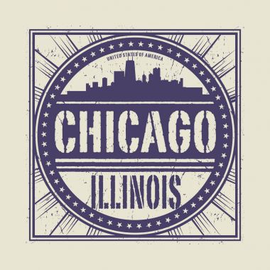 Grunge lastik damgası veya metin Chicago Illinois etiketi