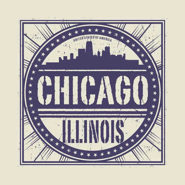 Grunge lastik damgası veya metin Chicago Illinois etiketi — Stok Vektör