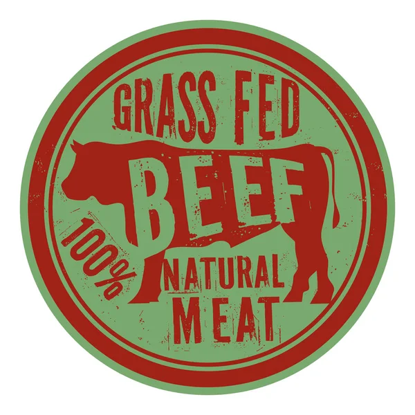 Sello o etiqueta de carne, texto Grass Fed Beef , — Archivo Imágenes Vectoriales