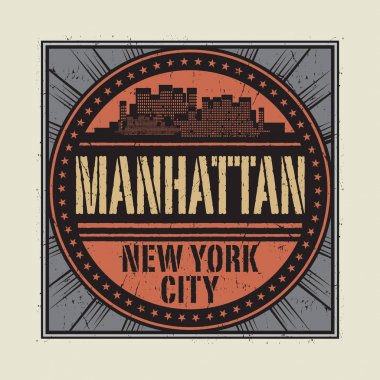 Grunge lastik damga metni Manhattan, New York City ile
