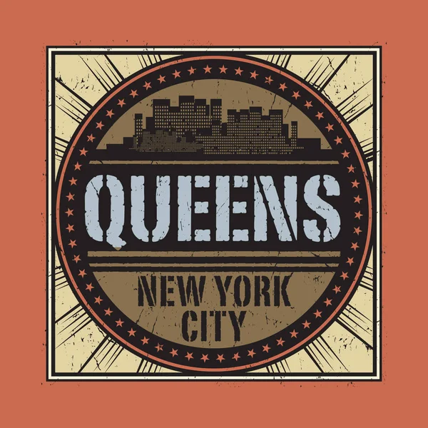 Grunge lastik damga metni Queens, New York City ile — Stok Vektör