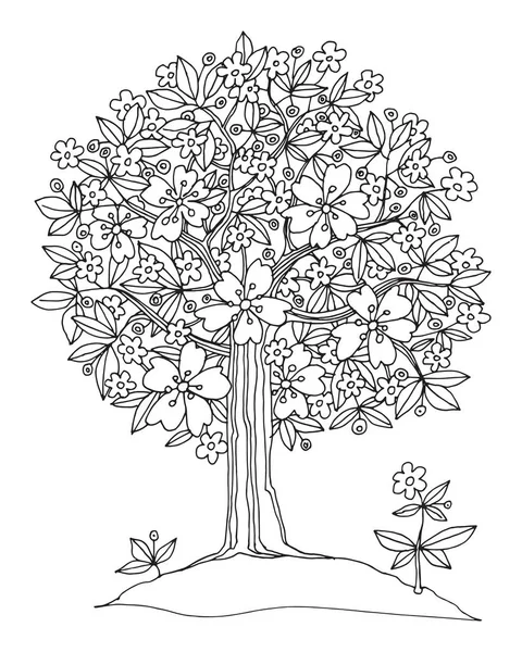 Ručně tažené strom s květy — Stockový vektor