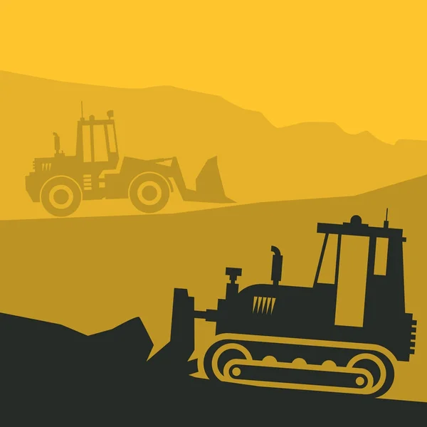 Tractores en obra en obra — Vector de stock