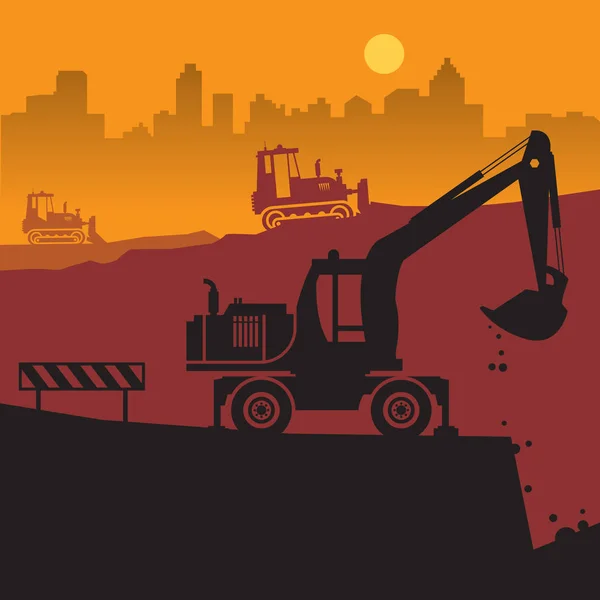 Traktoren bei der Arbeit auf Baustelle — Stockvektor