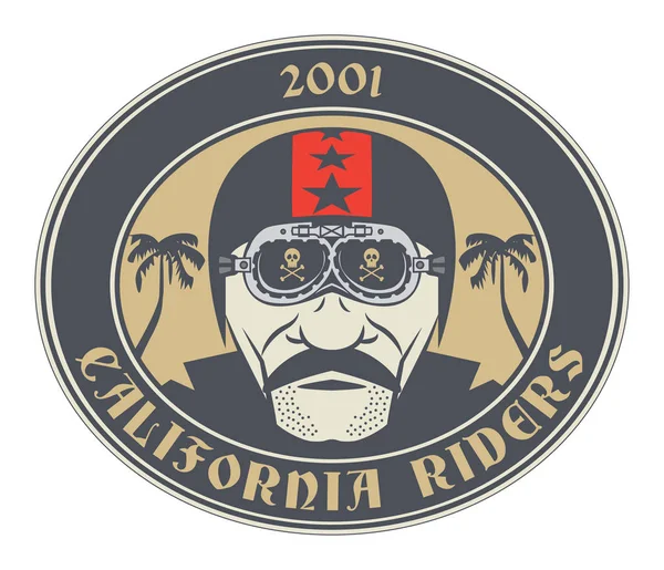 Biker twarz, etykiety lub pieczęć z tekstem California zawodników — Wektor stockowy