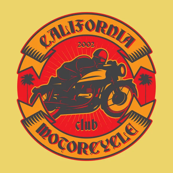 Motociclista en una etiqueta de motocicleta — Vector de stock