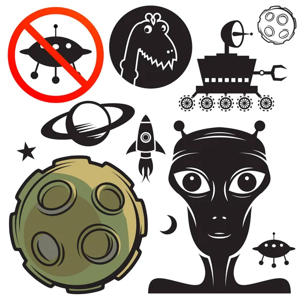 Space travel signs or symbols set — Stock Vector