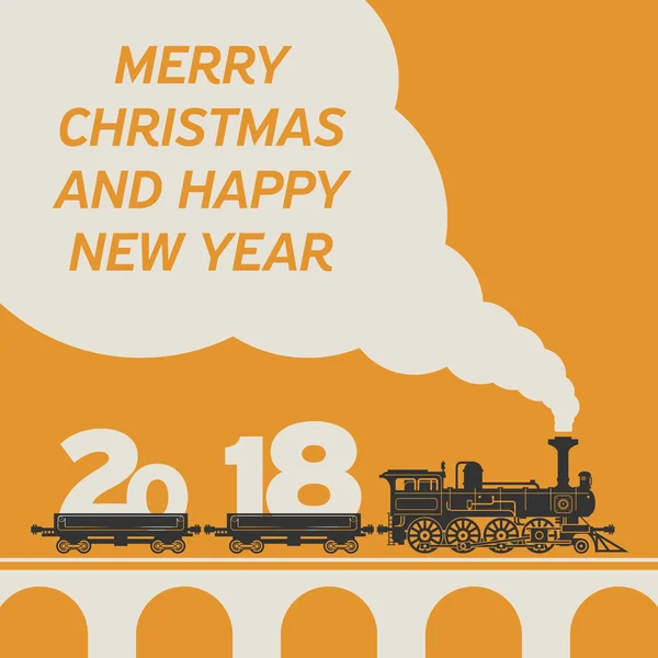 Christmas card with a vintage steam train — Stock Vector