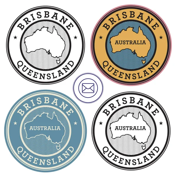 Selos de viagem definir Austrália, Brisbane — Vetor de Stock