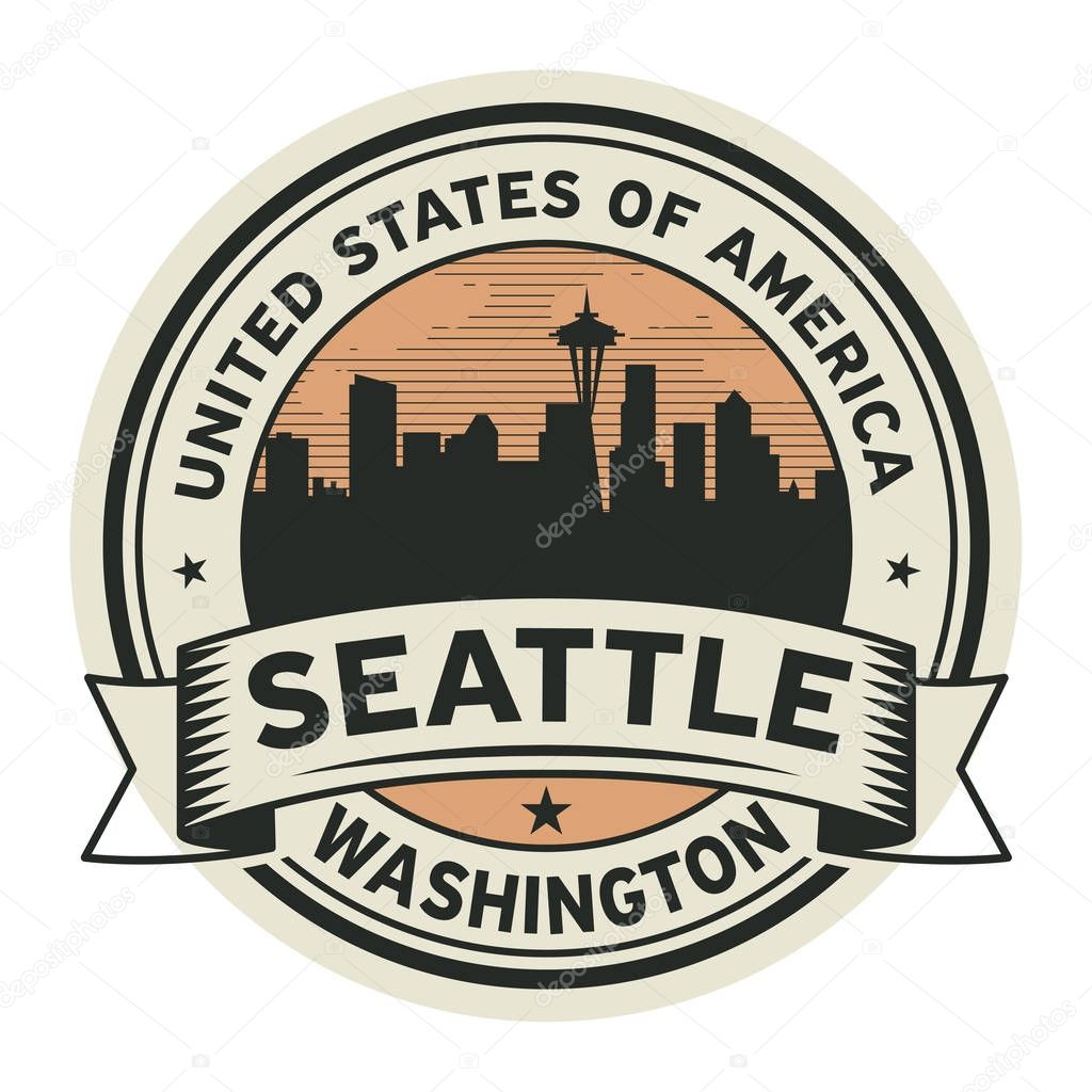 Stamp with name of Washington, Seattle