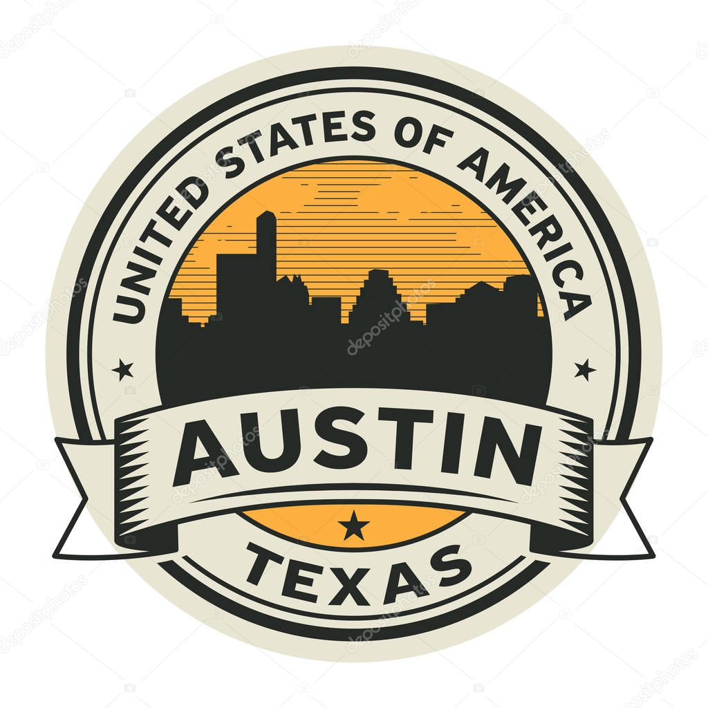 Stamp or label with name of Austin, Texas