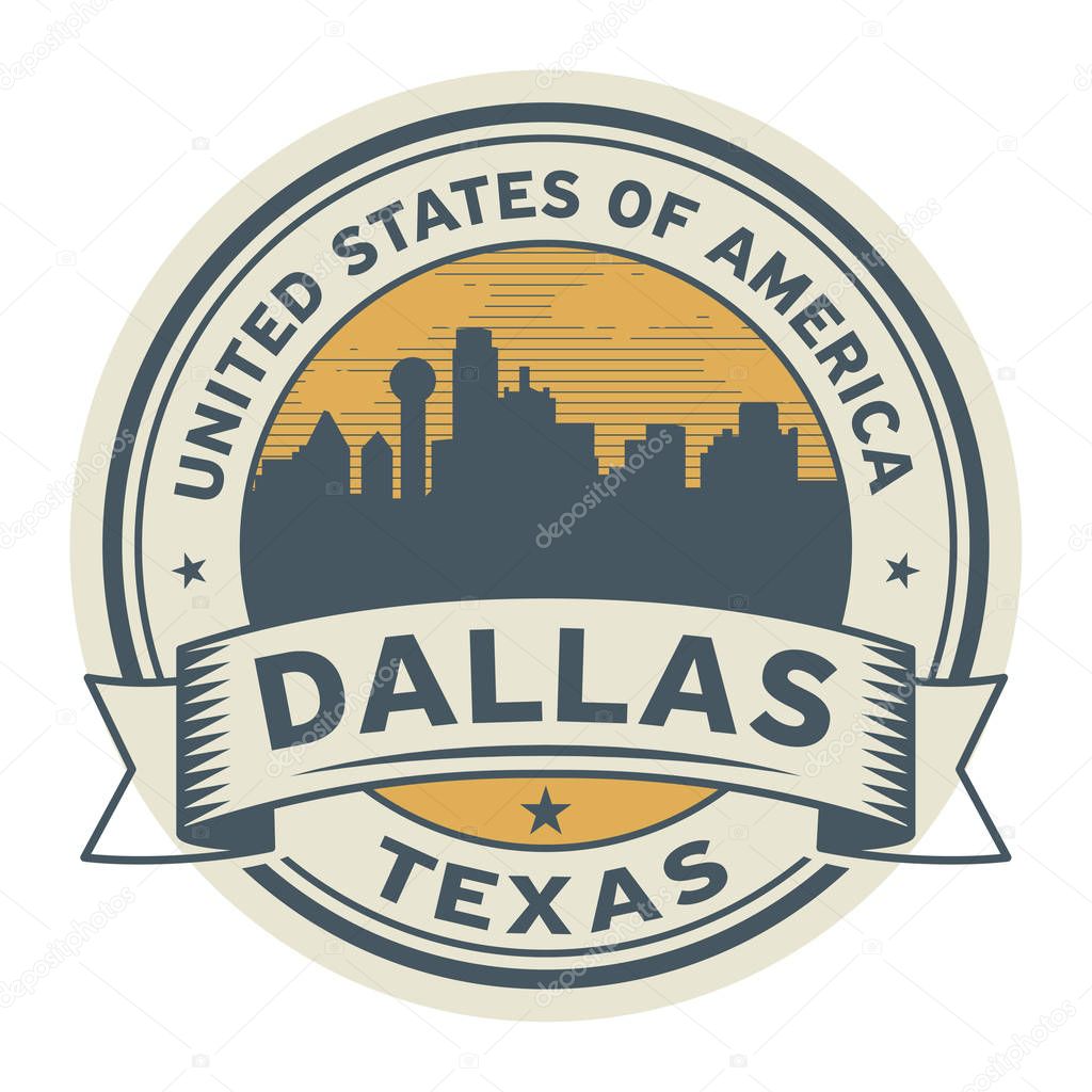 Stamp or label with name of Dallas, Texas