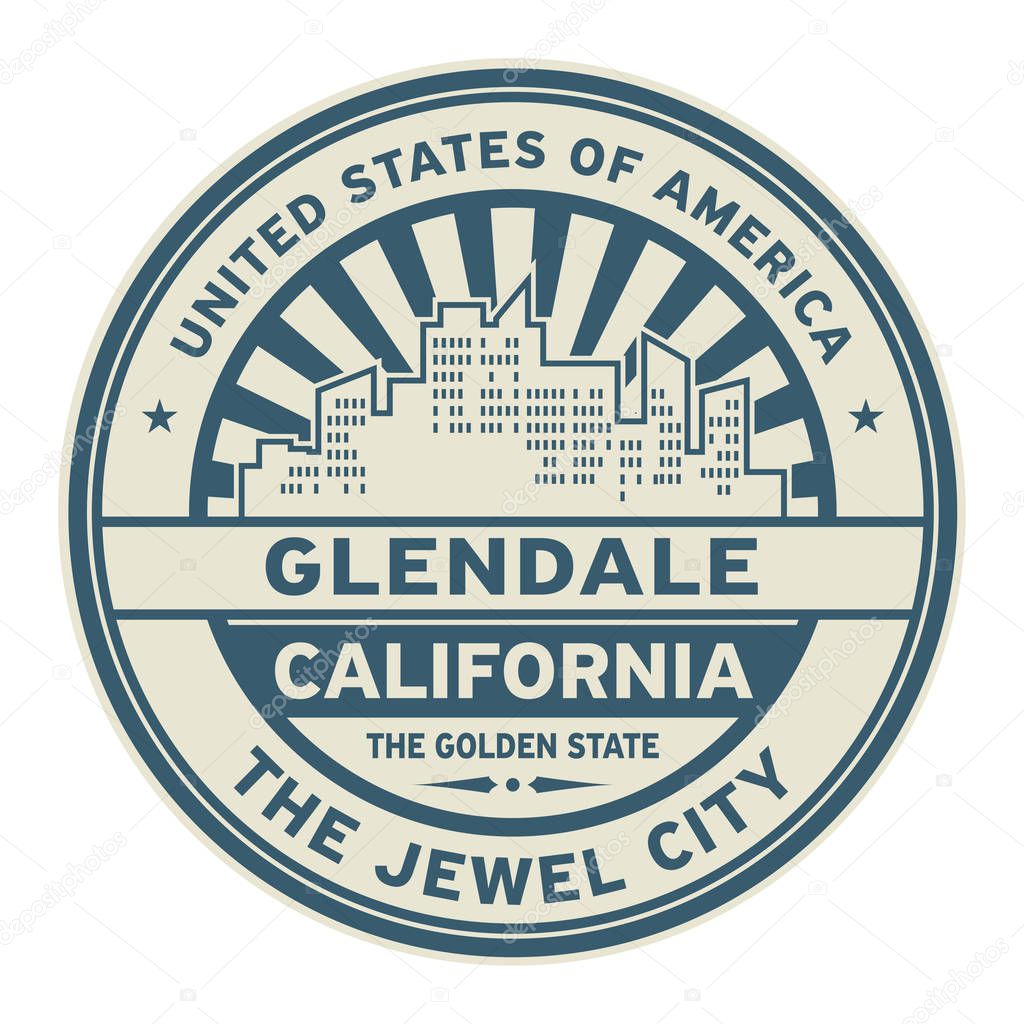 Stamp or label with text Glendale, California 